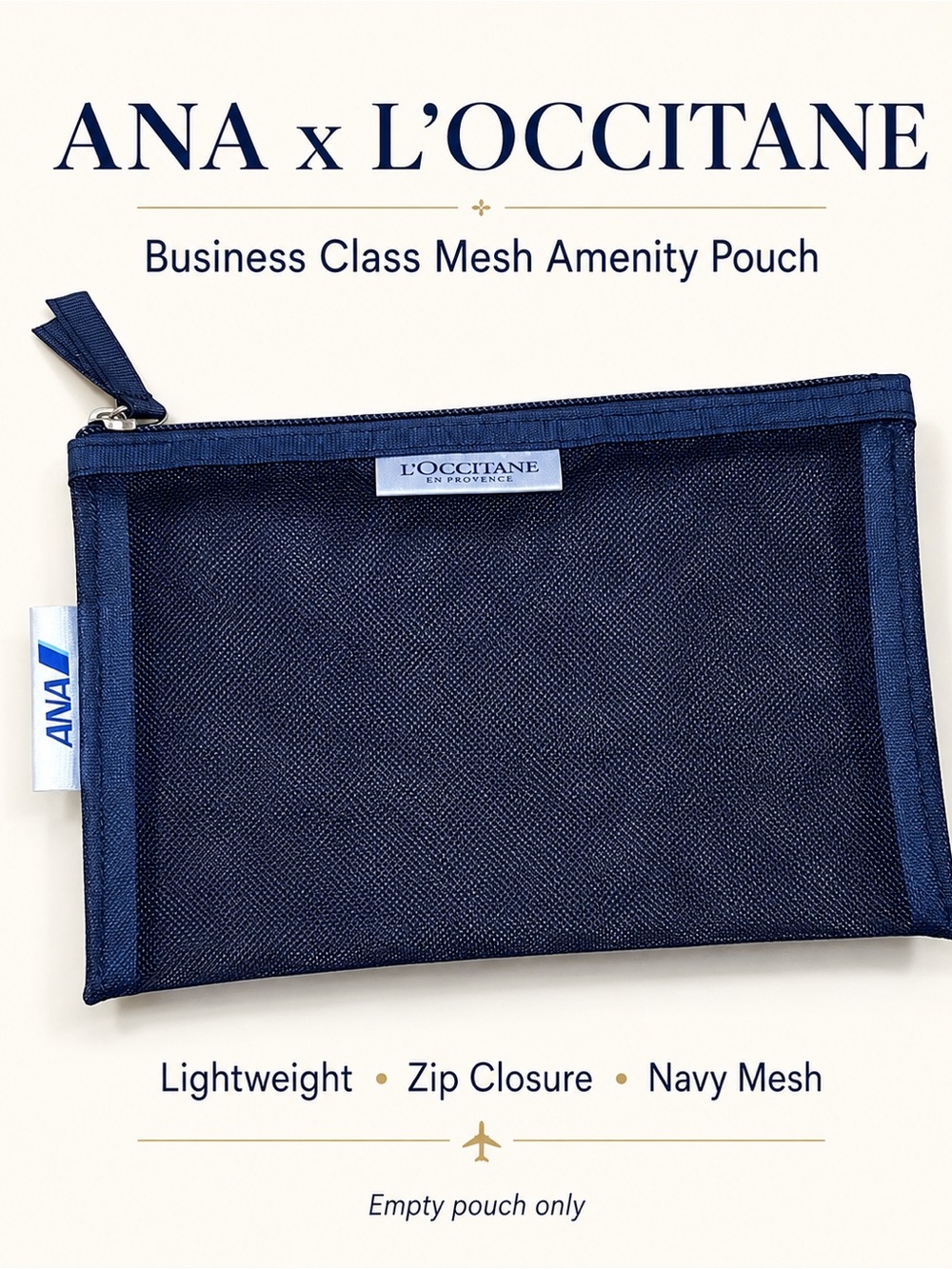 ANA All Nippon Airways Business Class L'Occitane Mesh Amenity Pouch Navy